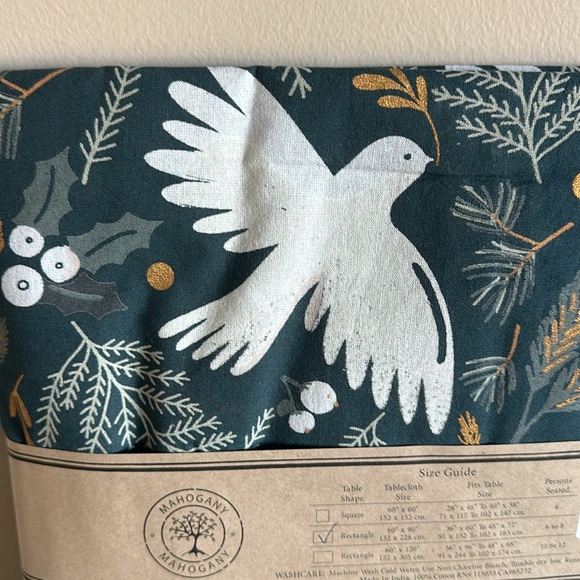 Mahogany Joy Printed Tablecloth Rectangle 60”x90” Green Ivory Gold NEW - Picture 6 of 7